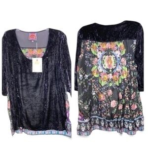 Johnny Was Canilla Purple Velvet Blouse/Tunic Silk Windflower NWT (oversized)